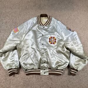 Vintage VFW Veterans of Foreign Wars Cream/ Brown‎ Stripe Jacket Men’s Size XL